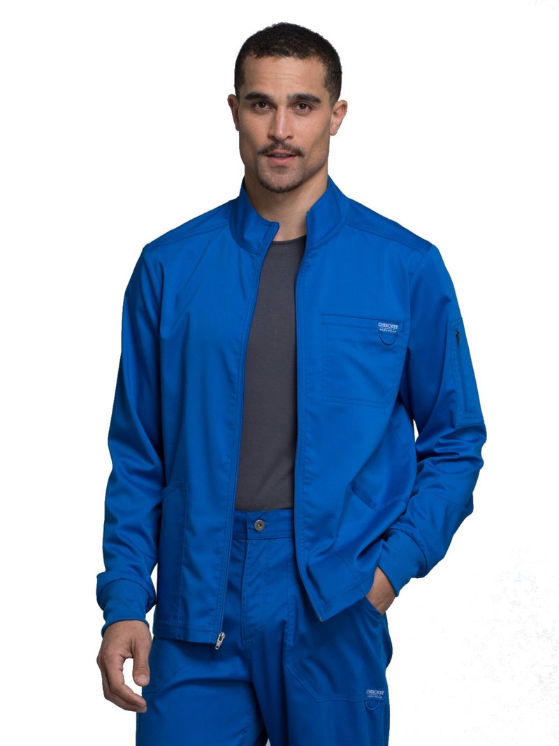Cherokee Scrub Jacket Men's Zip Front Jacket with 5 Pockets, Bungee Loop, Rib-Knit Cuffs, Soft 2-Way Stretch Fabric - WW320, L, Royal - Image 1